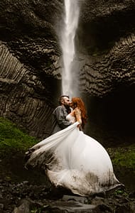 The Dropped Pin - PNW Weddings - Wedding Photographer - Oregon Washington - Waterfall Muddy Dress Grey Suit