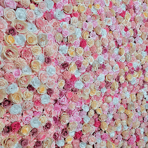 Lost Barn Rentals - PNW Weddings - Rentals - Washington - White Pink Yellow Roses Fresh Florals Backdrop-min