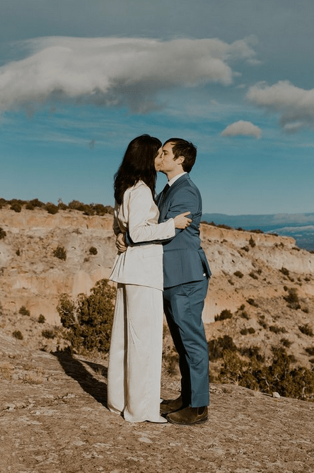 Wold Coast Photography Pantsuit bride wedding couple PNW Weddings 3 Birds Caravan - Mobile Bridal Suite - Oregon-min