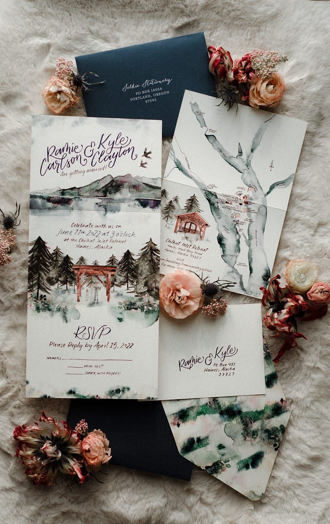 Selkie Stationery Romantic Watercolor Wedding Invitation Suite PNW Weddings-min Selkie Stationary