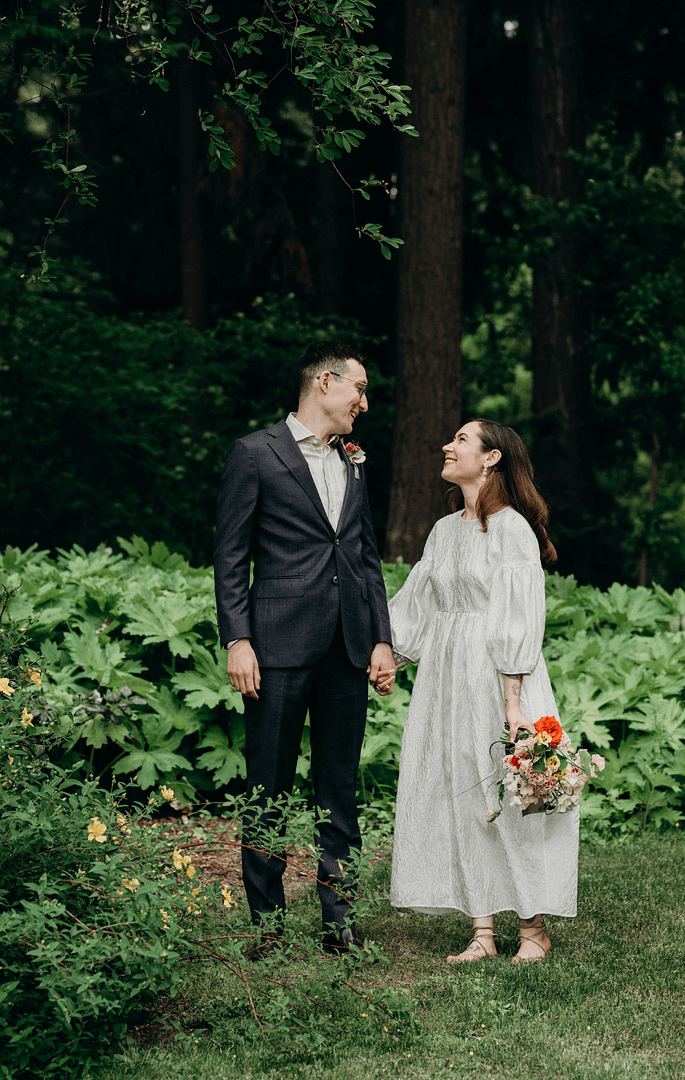 Briana Morrison Photography - PNW Weddings - Photographer - Portland Oregon - Forest Couple Black Suit White Dress-min