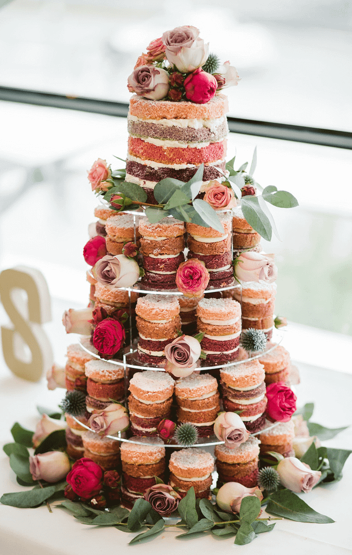 Special Events By V - PNW Weddings - Wedding Coordinator - Washington - Cake Tower Mini Cakes Letters Icing-min