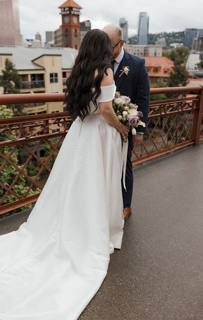 Belle Flower Farm - PNW Weddings - Florist - Washington -Delicate Purple Bridal Bouquet Broadway Bridge