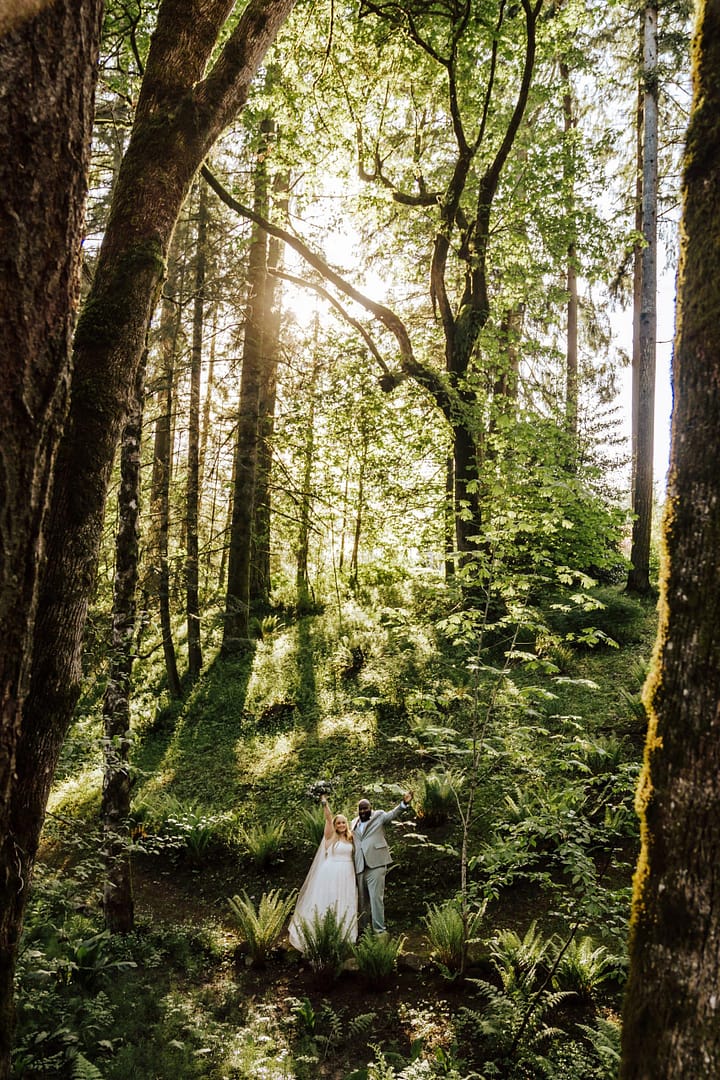 Bride and Groom In Forest Myrtle Creative Co Pacific Northwest Weddings Bespoke Wedding Planning