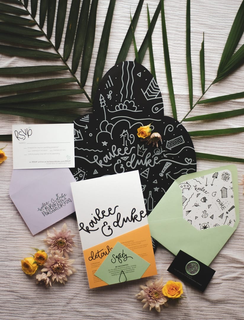 Selkie Stationery Fun Wedding Invitation Suite Custom Liners PNW Weddings-min