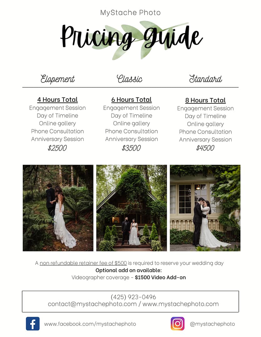 Wedding Pricing guide 2026